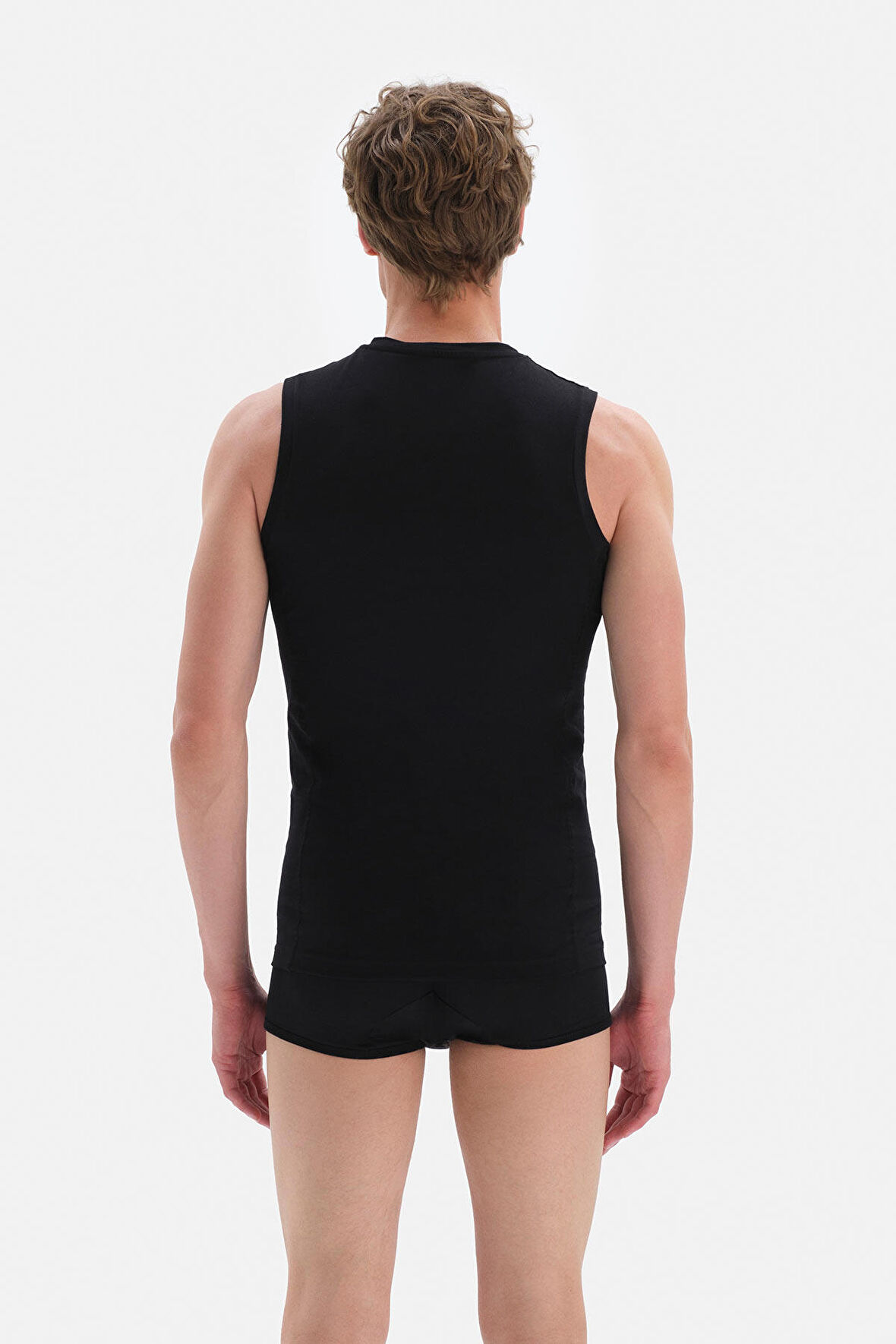 Siyah Penye Sıfır Yaka Kolsuz Erkek Fanila