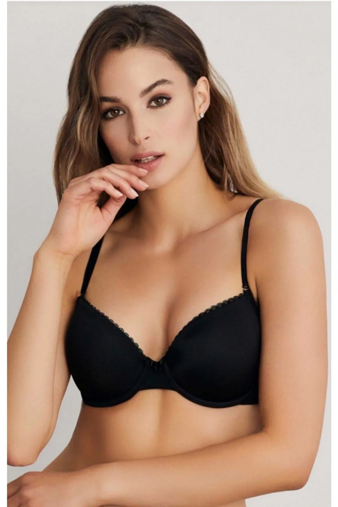 Kadın Siyah Violet Badem Boş Kap Balenli Sütyen