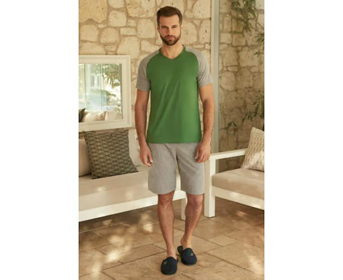 Eros 26040 Gri Pamuklu V Yaka 3'Lü Erkek Pijama Takımı