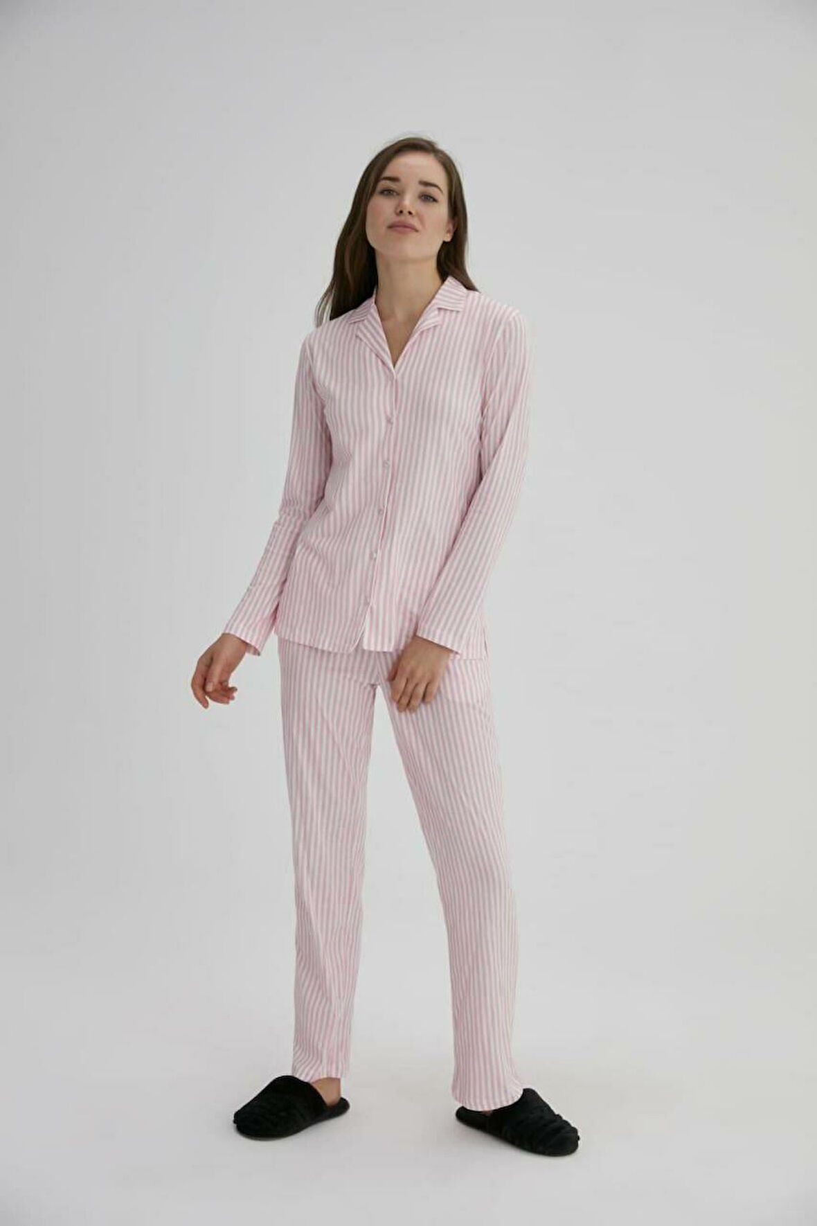 Eros Çizgili Kadın Pijama Takımı Pembe 2 Pijama Takımı