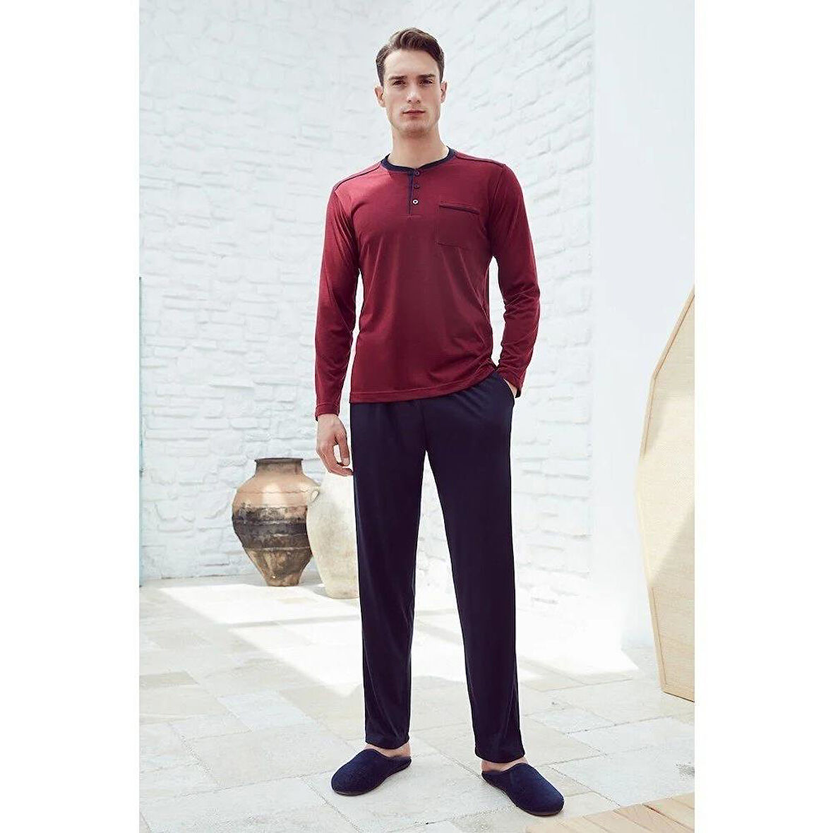 Eros 29050 Bordo Pamuklu Erkek Pijama Takımı
