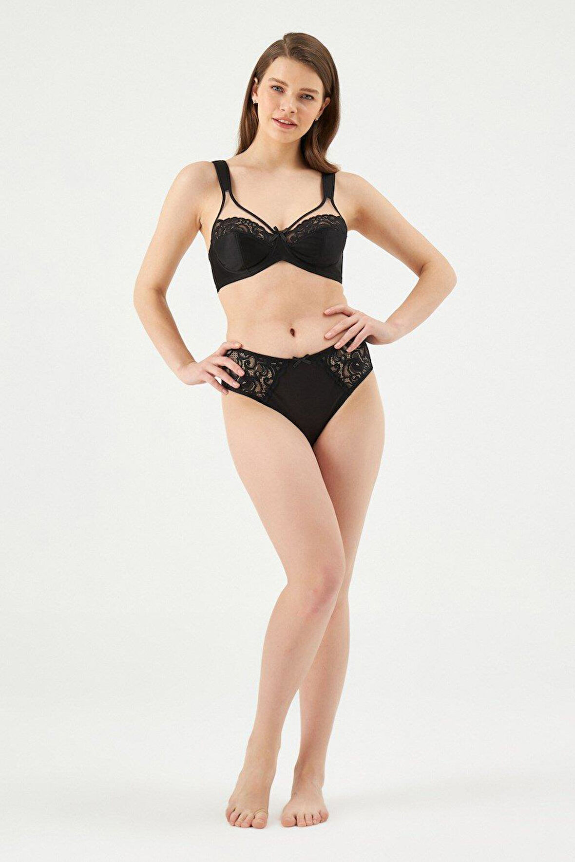 Eros 940 Siyah Margaret Balenli Dantelli Kalın Askılı Sütyen Takımı 