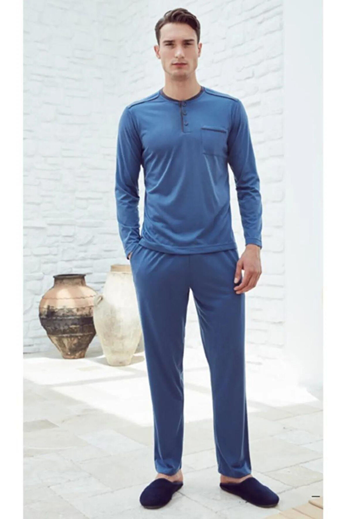 Eros 29050 Mavi Pamuklu Erkek Pijama Takımı