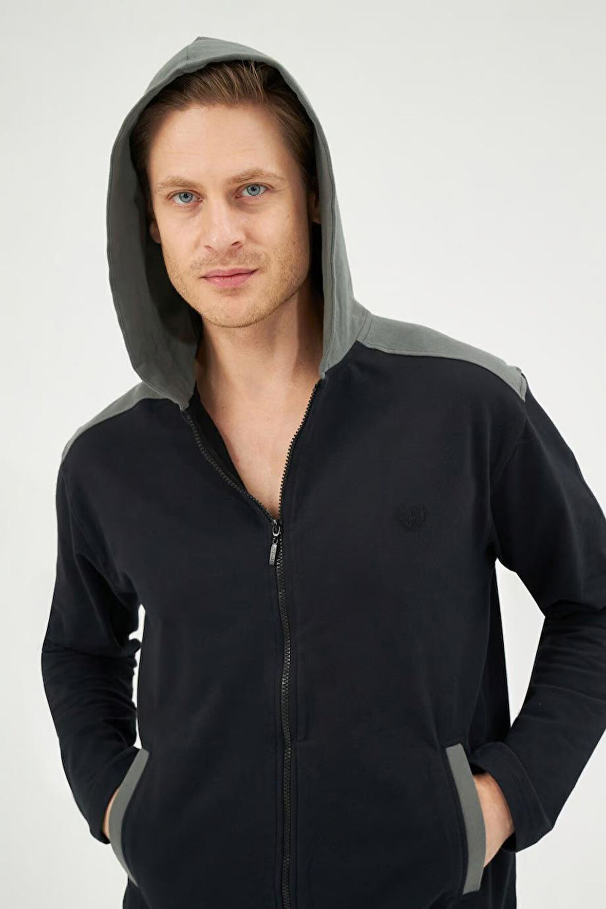 Eros 29280 Siyah Pamuklu Fermuarlı Kapşonlu Erkek Eşofman Takımı 