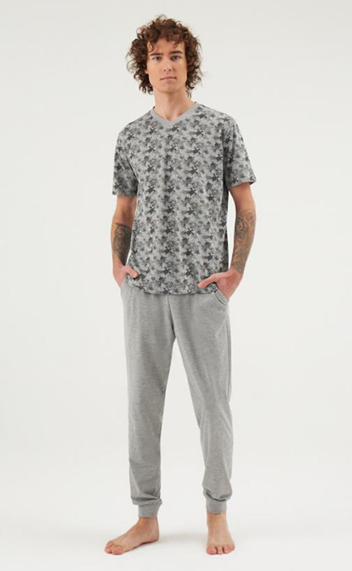 Eros 30070 Gri Pamuklu Kısa Kollu Erkek Pijama Takım