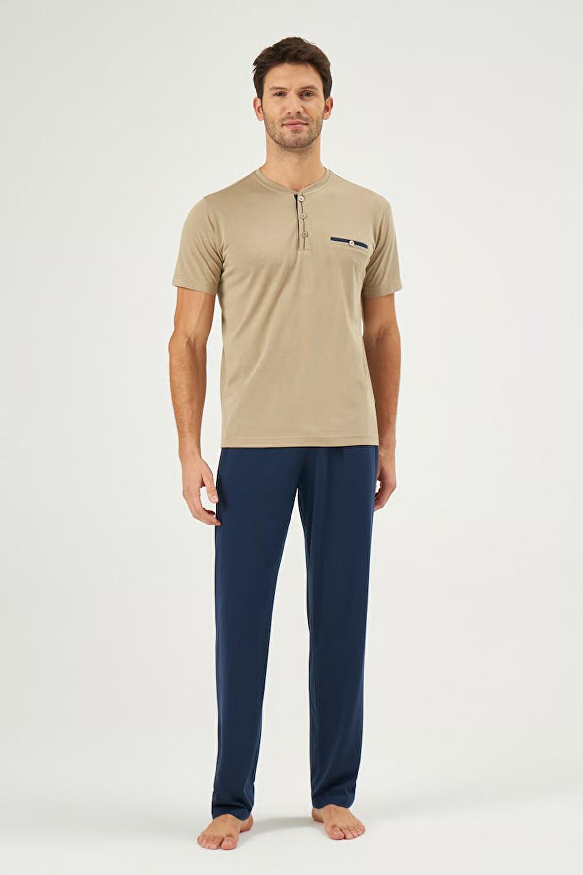 Eros 30170 Bej Pamuklu Erkek Pijama Takımı 