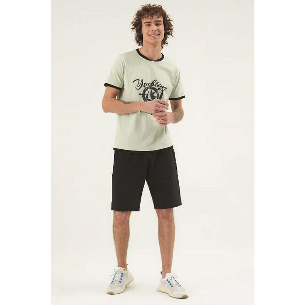 Eros 30375 Yeşil Pamuklu Yuvarlak Yaka Erkek Şort Takım