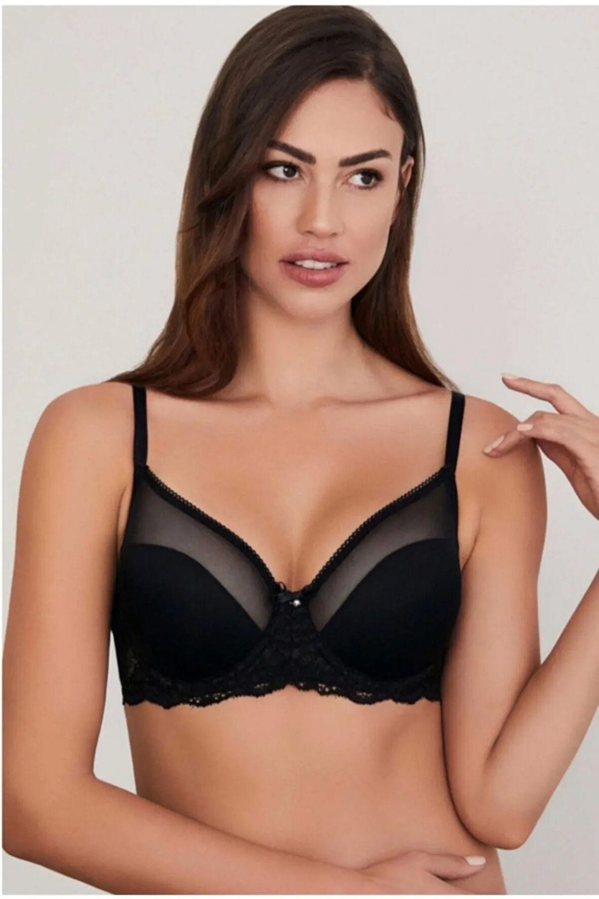 Venüs Toparlayıcı Balenli Dolgusuz Dantelli Sütyen Siyah