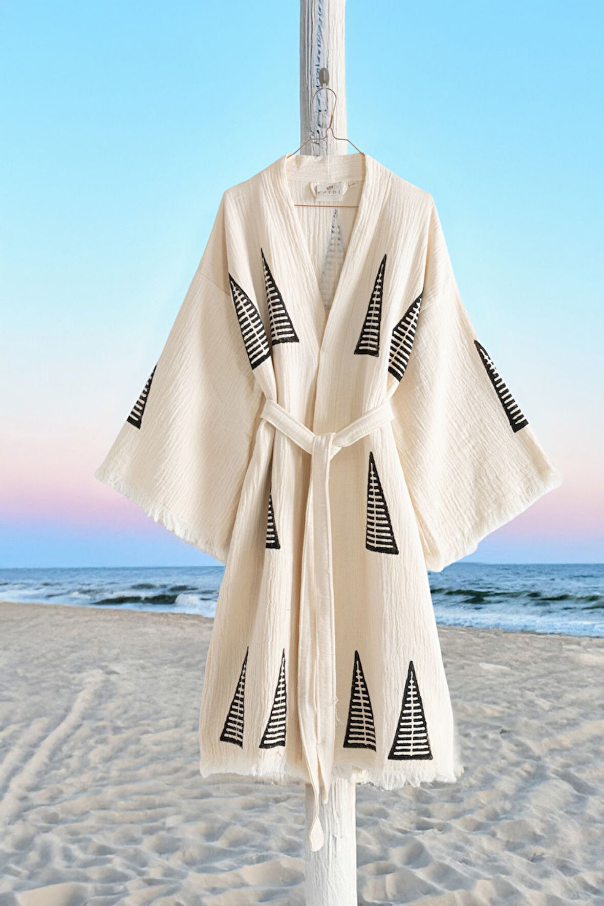 Varol Organik %100 Pamuk Kimono Yaka Sabalık Bornoz Plaj Elbisesi - Piramit - L/XL