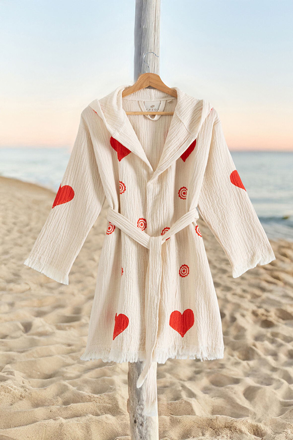 Varol %100 Organik, El İşçiliği Taş Baskı Garson Boy Bornozu - Lovely