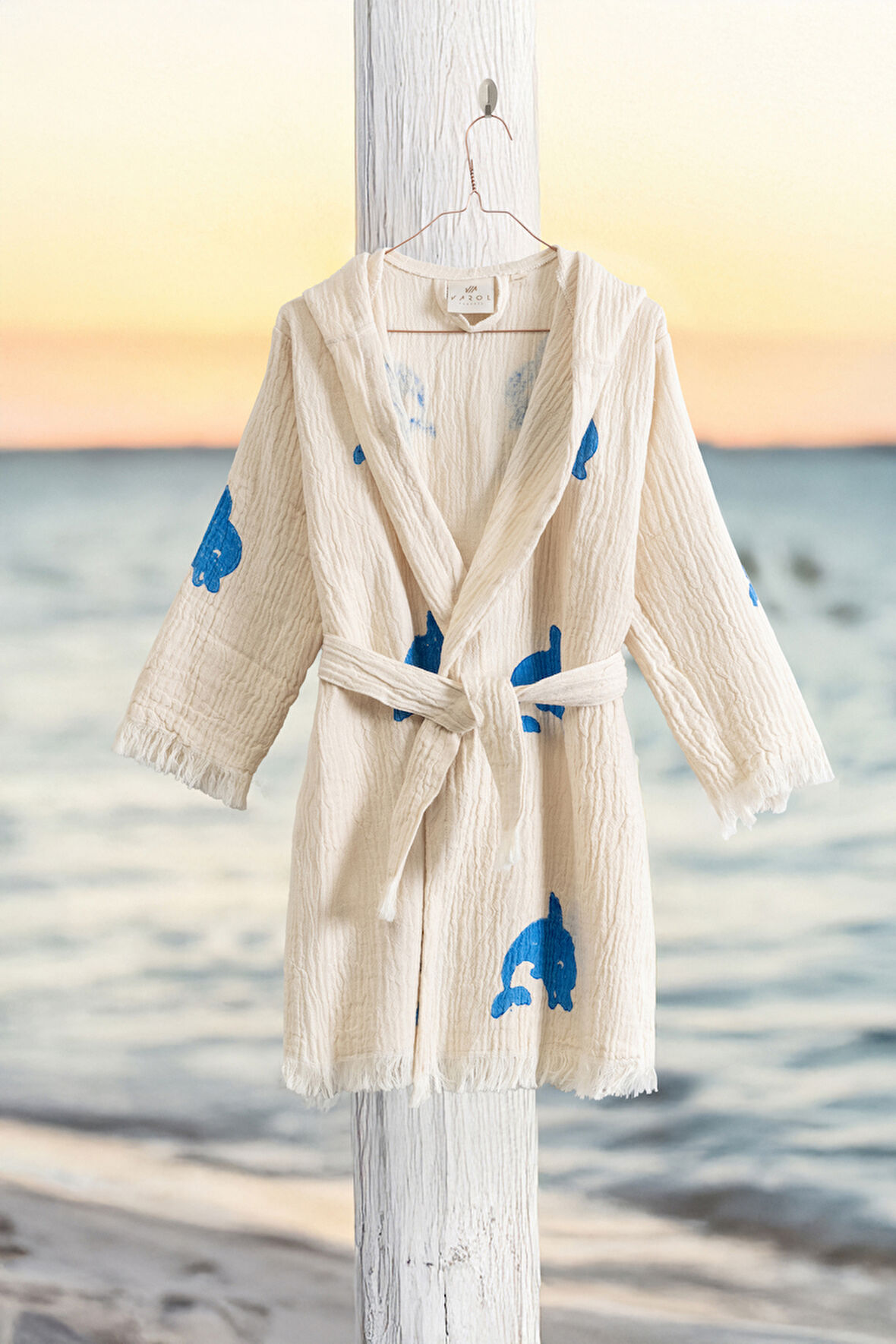 Varol %100 Organik, El İşçiliği Taş Baskı Garson Boy Bornozu - Yunus