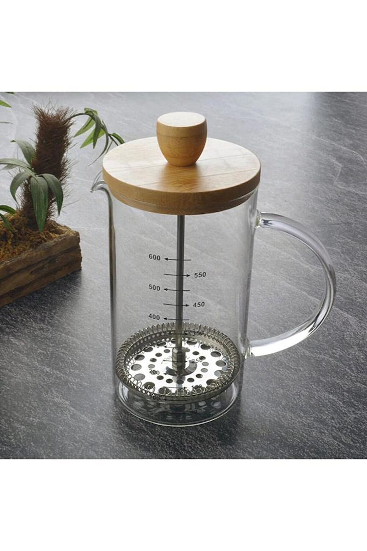 Tohana Bambu Kapaklı 600 ml Ölçekli French Press - THN68110