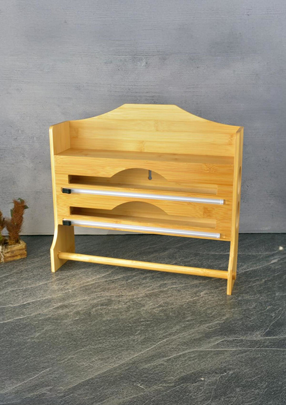 Duvara Asılabilir Folyoluk - Streçlik - Kağıt Havluluk Seti - 4in1 - Bambu - 31 CM