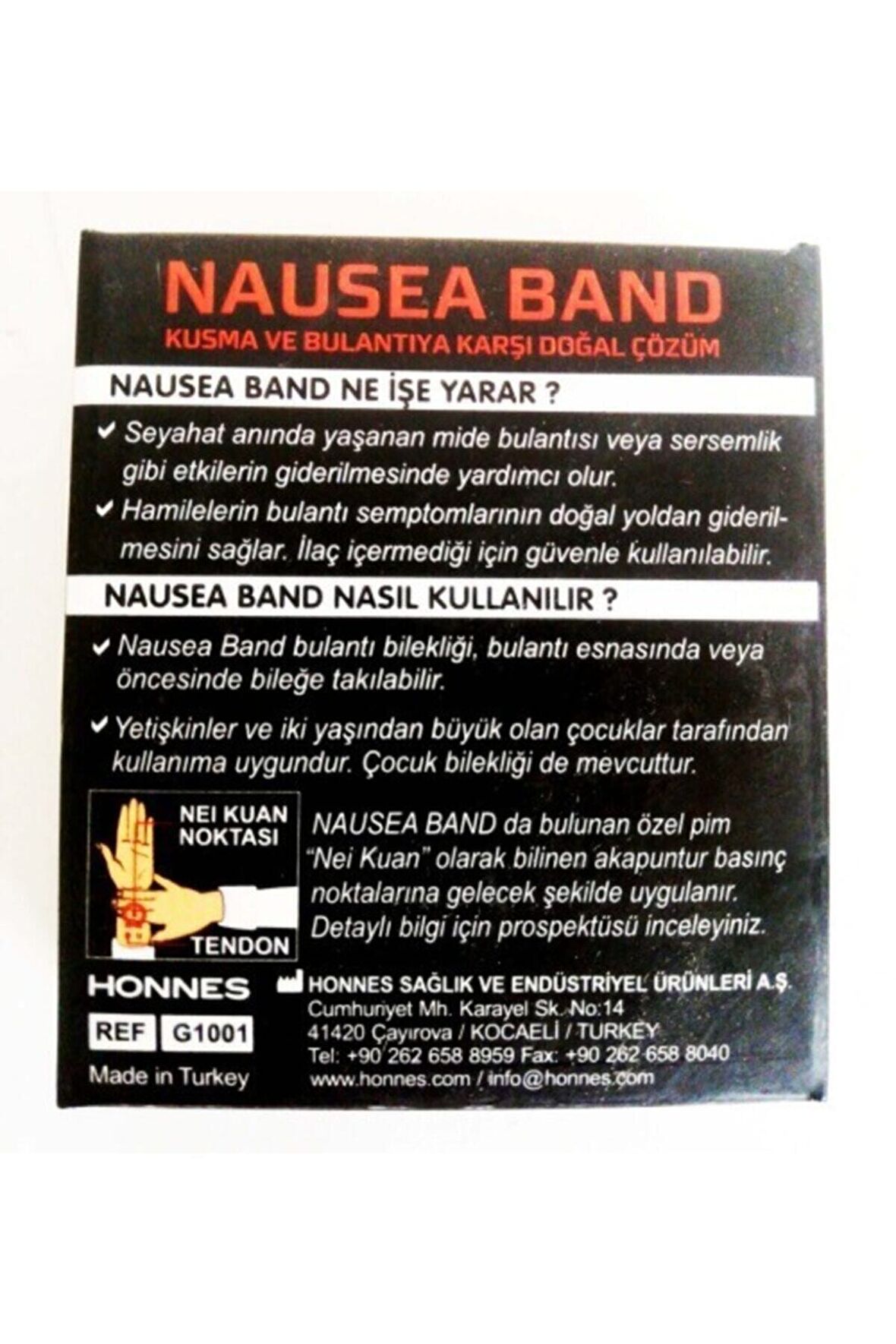 Getwell Nausea Kusma ve Bulantı Önleyici Bileklik Band (Yetişkin) Siyah