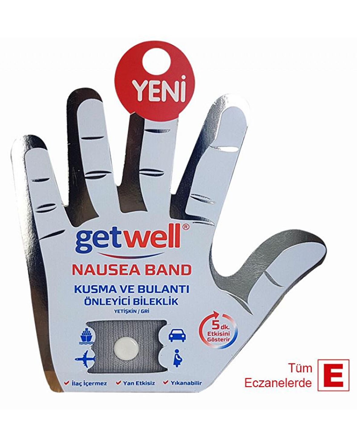 Getwell Nausea Kusma ve Bulantı Önleyici Bileklik Band (Yetişkin) Gri