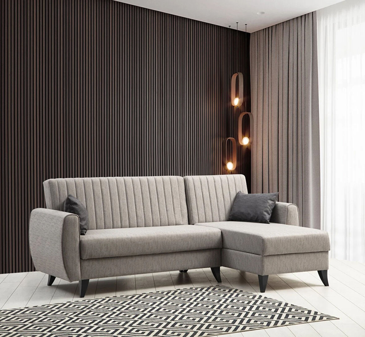 Alkon Sandıklı Bazalı L Köşe Koltuk + Berjer Set Açık Gri + Koyu Gri