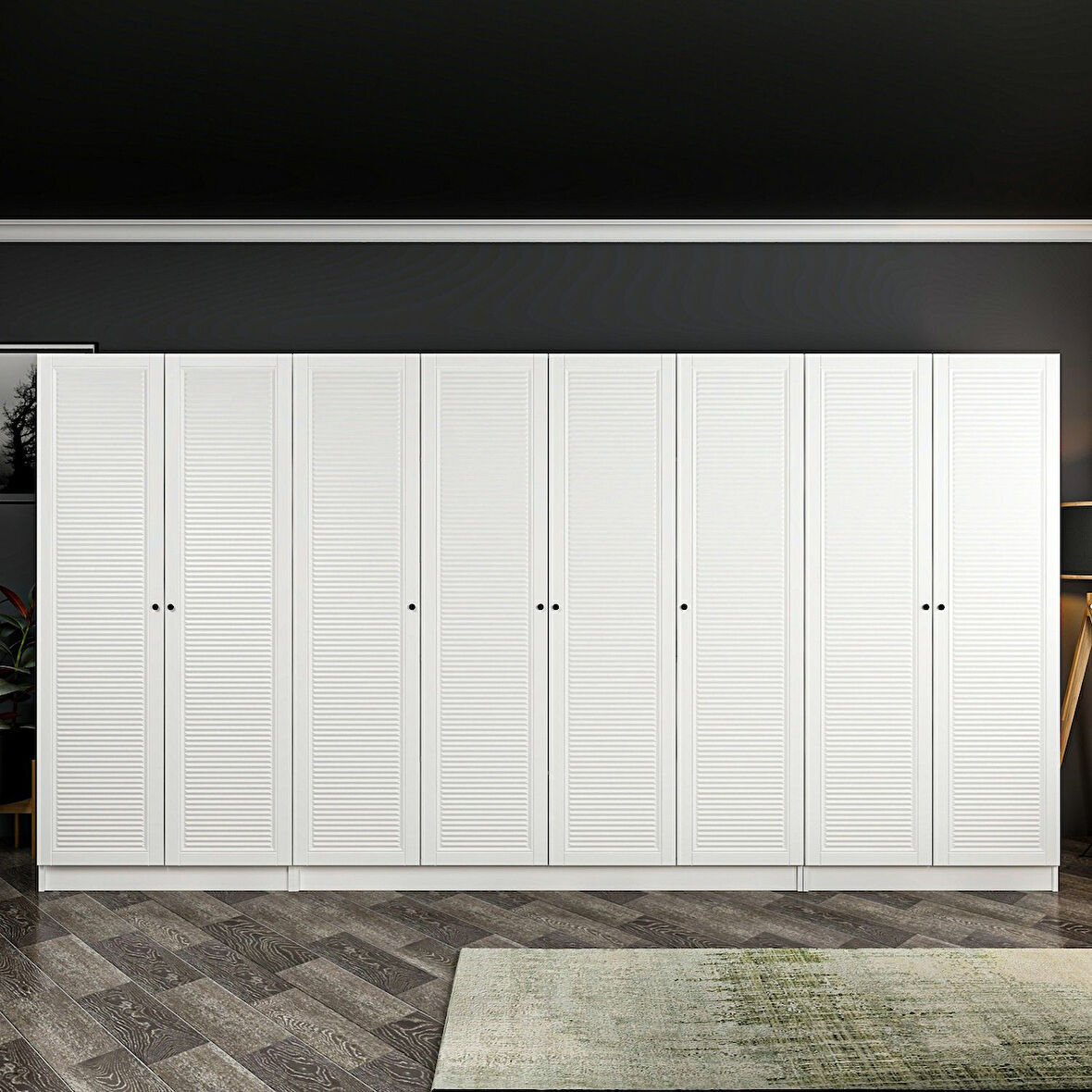 Minar Kale 8 Mebran Panjur Kapaklı 2 Çekmeceli Dolap Beyaz/Beyaz 190CM