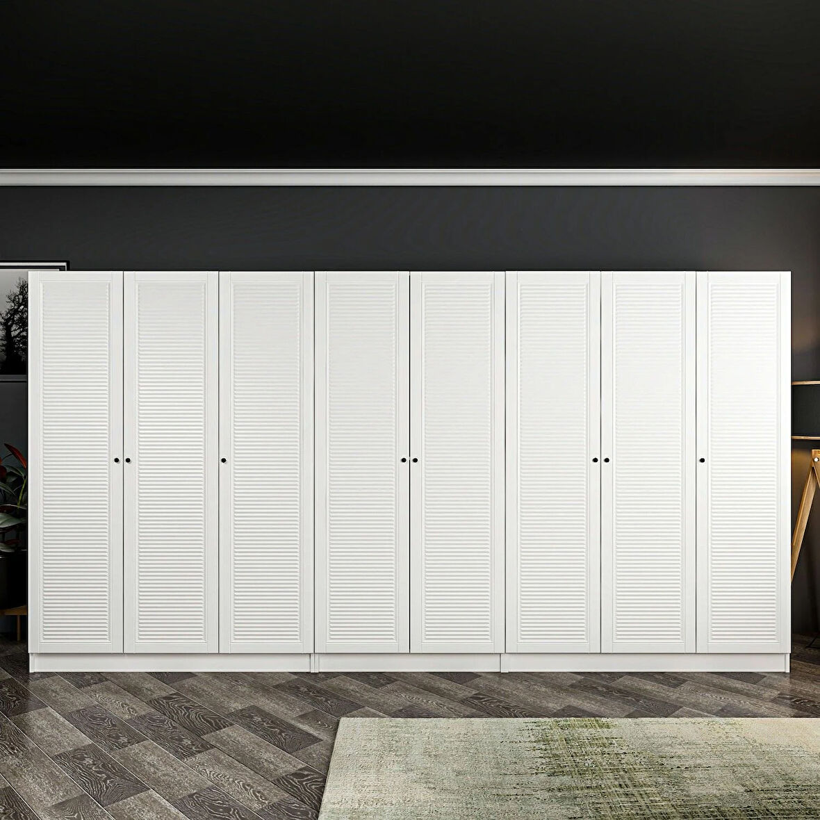 Minar Kale 8 Mebran Panjur Kapaklı 4 Çekmeceli Dolap Beyaz/Beyaz 190CM