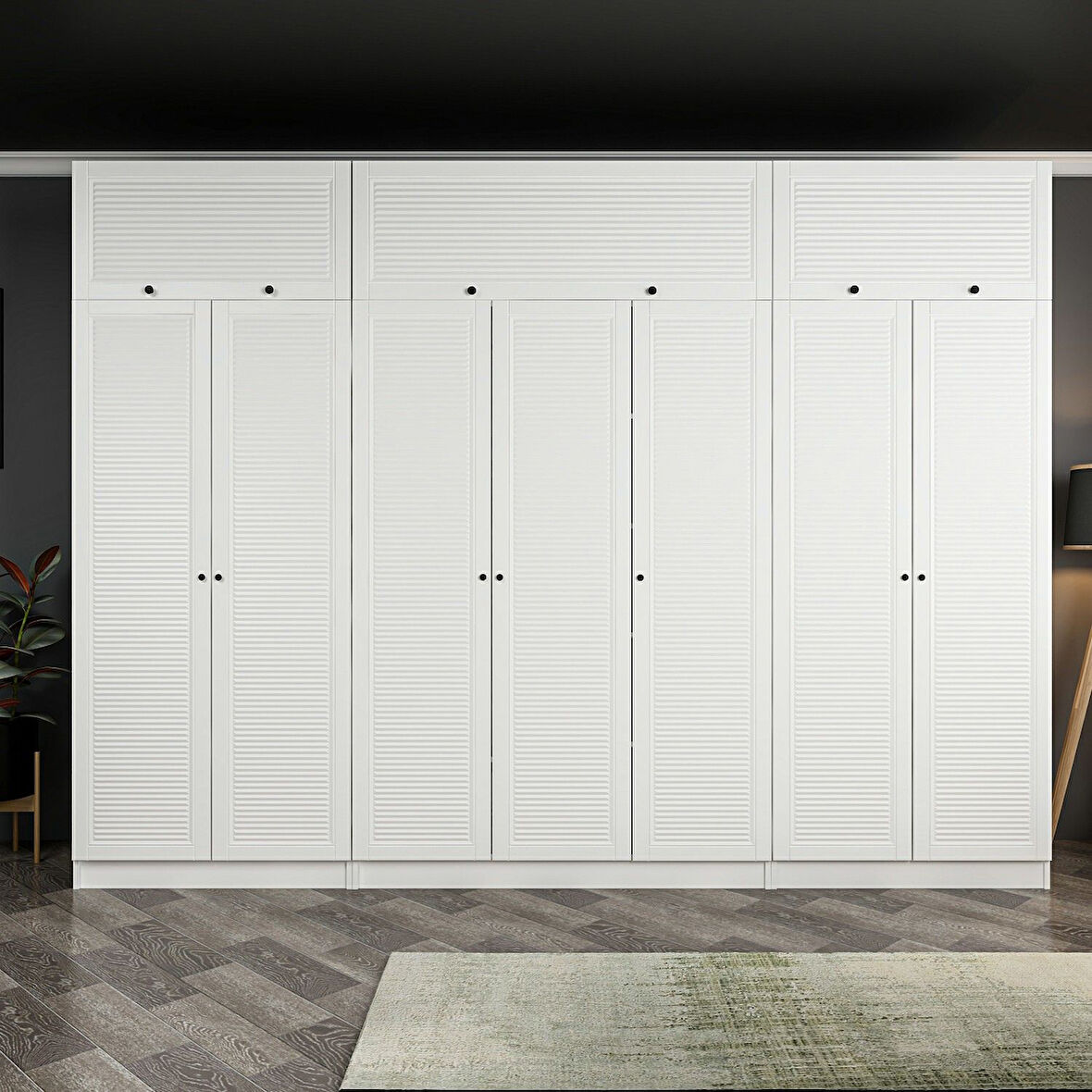 7 Mebran Panjur Kapaklı 2 Ç Dolap Ve Yüklük Beyaz 190CM