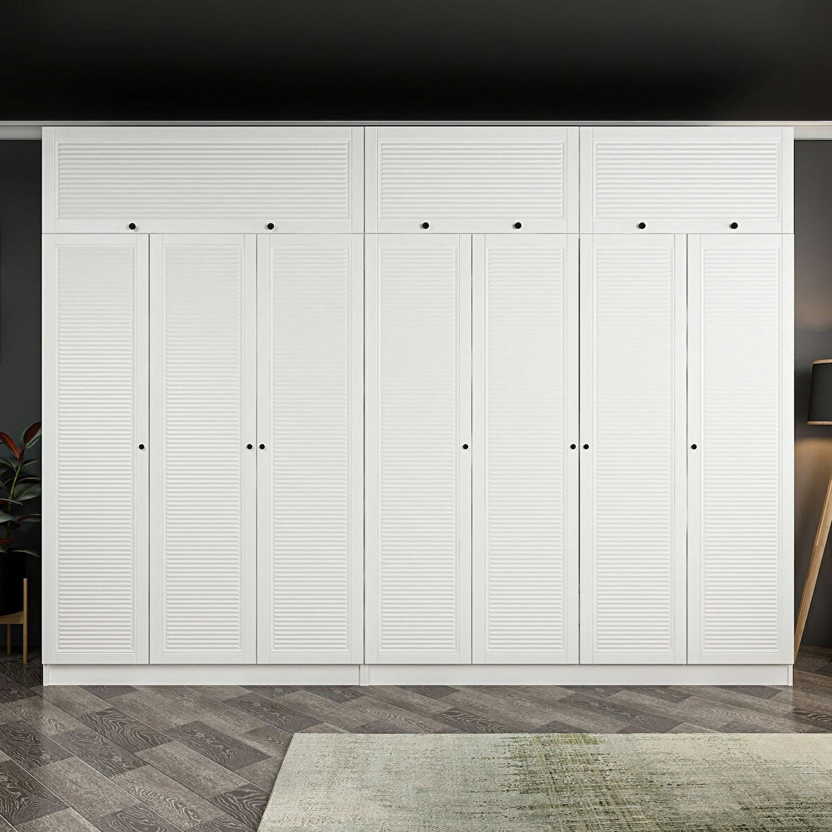 Minar Kale 7 Mebran Panjur Kapaklı 4 Ç Dolap Ve Yüklük Beyaz 190CM