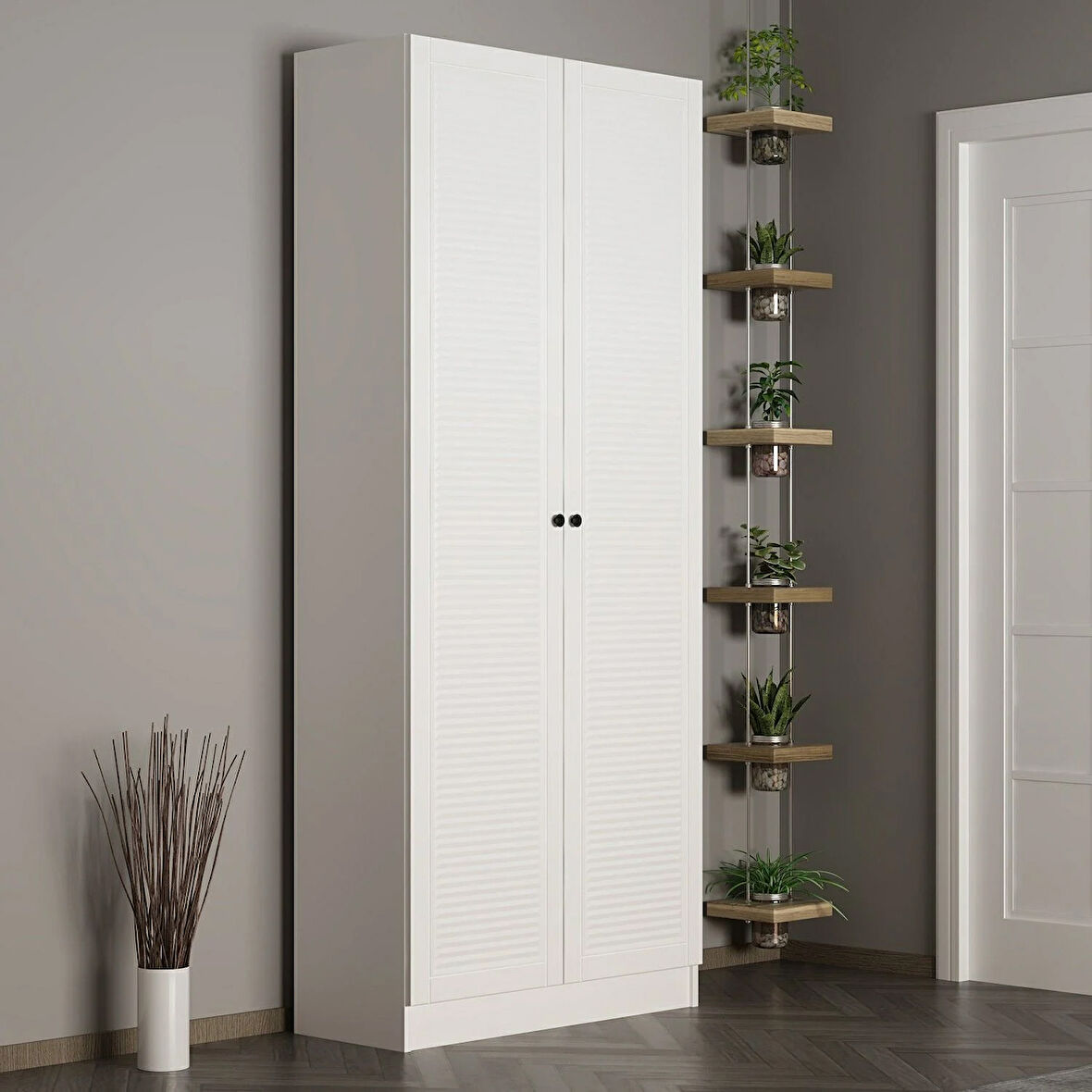 Minar Kale 210 Cm 2 Kapaklı 2B Raf Portmanto Byz Mbr Panjur Byz