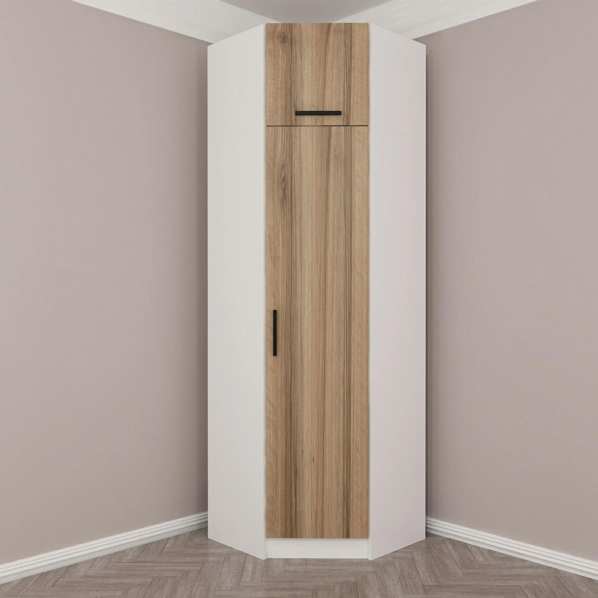 Kale 1 Kapaklı Köşe Dolap + Yüklük Beyaz Dore 235CM