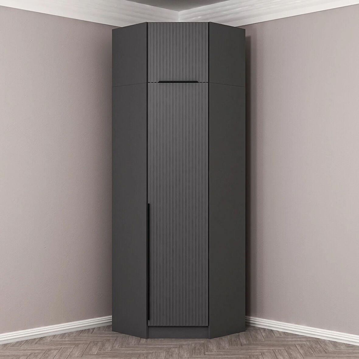 Kale 1 Kapaklı Köşe Dolap + Yüklük Antrasit Antrasit 235CM