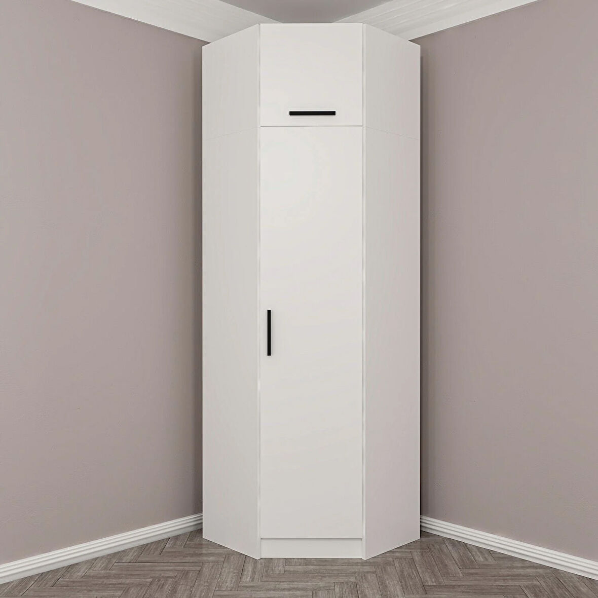 Kale 1 Kapaklı Köşe Dolap + Yüklük Beyaz 255CM