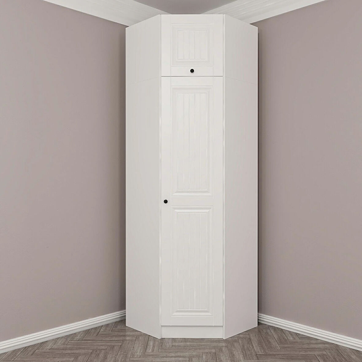 Kale 1 Kapaklı Köşe Dolap + Yüklük Beyaz Mebran İlkbahar 255CM