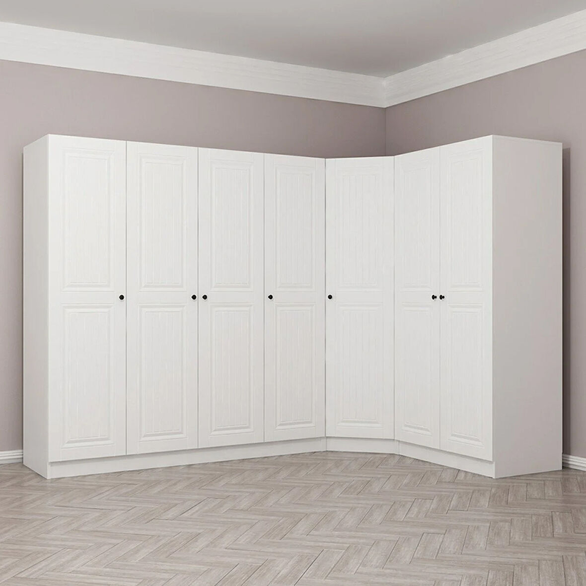 Minar Kale190 7 Kapaklı 2Ç Köşe Dolap Beyaz Mebran 190CM