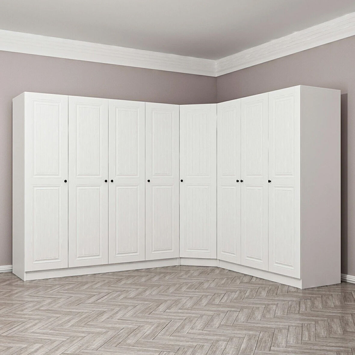 Minar Kale190 8 Kapaklı 4Ç Köşe Dolap Beyaz Mebran 190CM