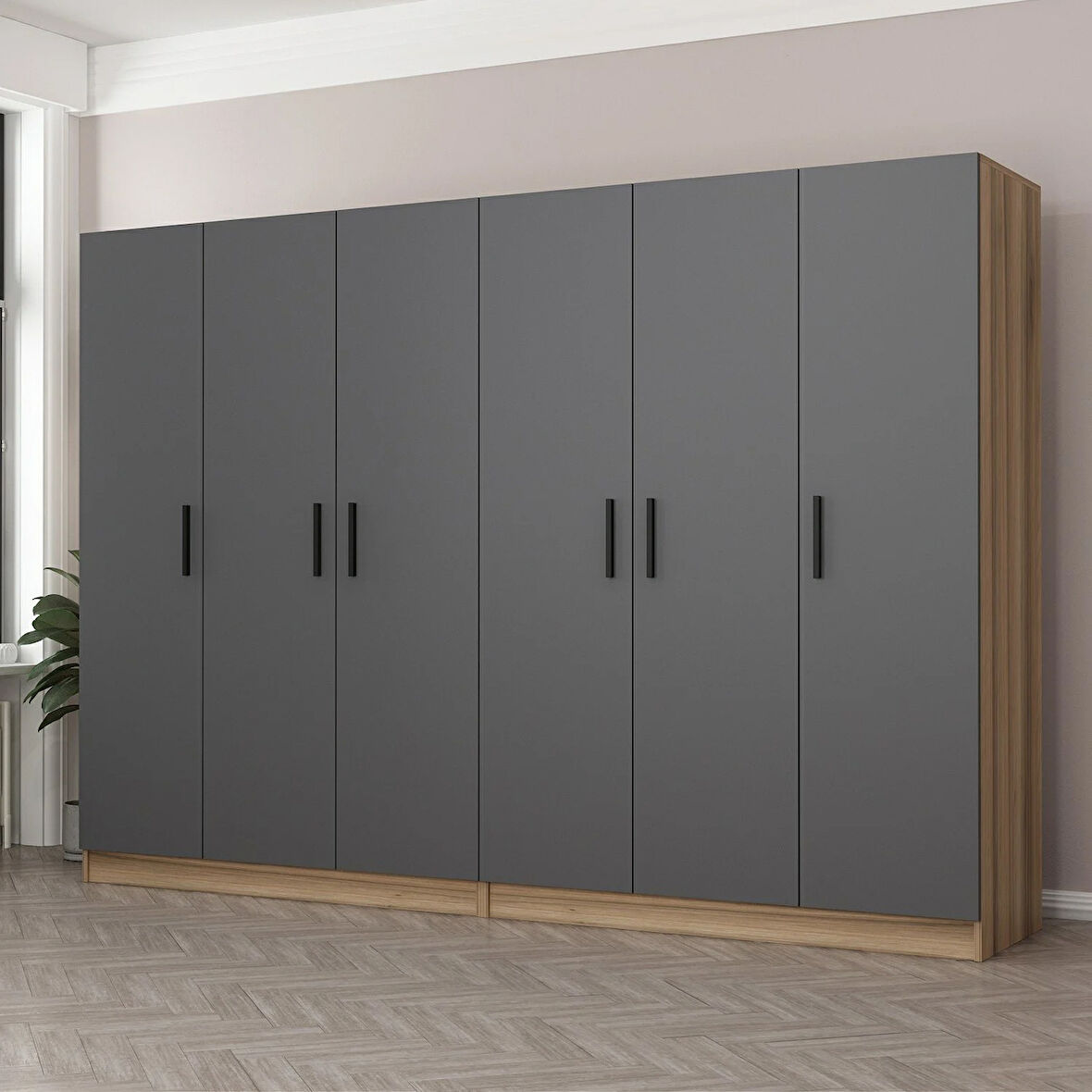 Minar Kale 6 Kapaklı 4 Ç Dolap Dore Antrasit 190CM