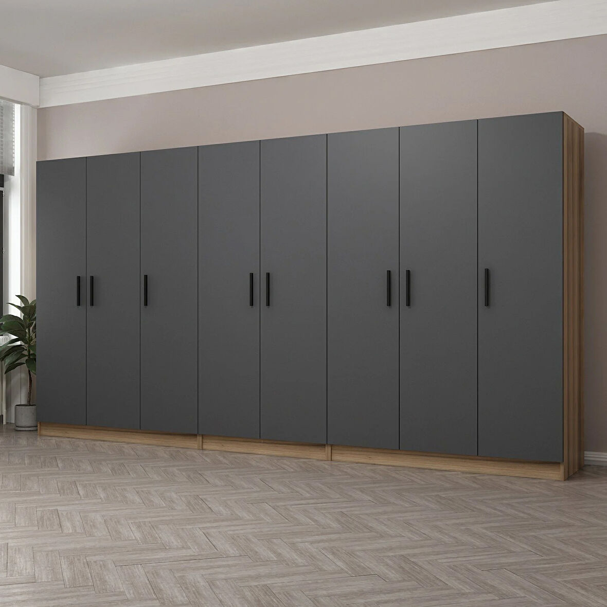 Minar Kale 8 Kapaklı 4 Ç Dolap Dore Antrasit 190CM