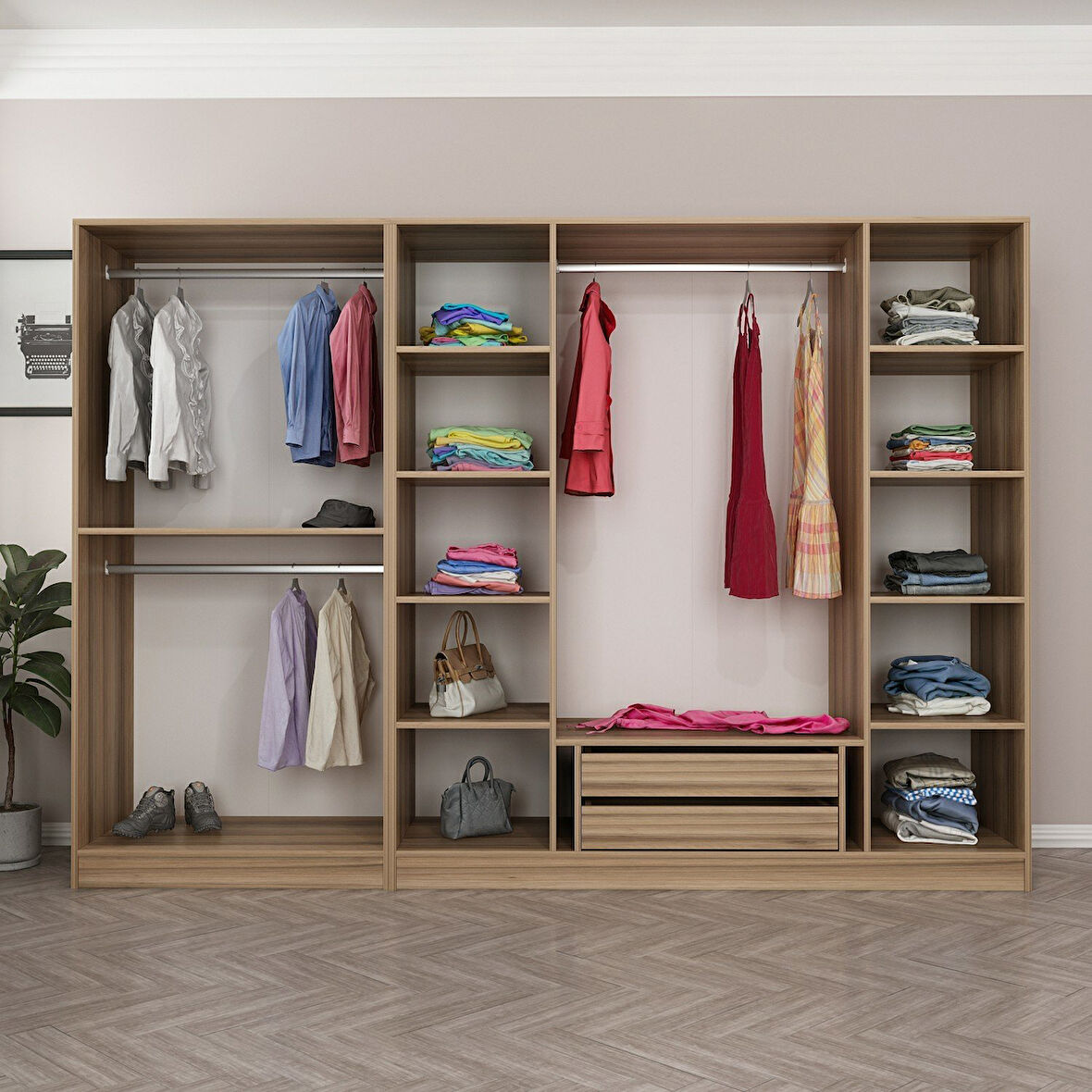 Minar Kale 6 Bölmeli 2 Ç Giyinme Dolabı Dore 190CM