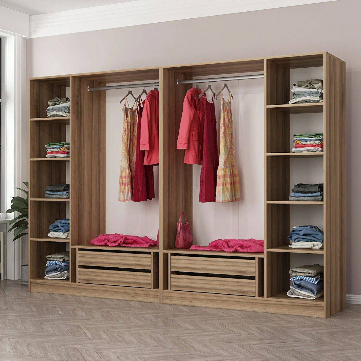 Minar Kale 6 Bölmeli 4 Ç Giyinme Dolabı Dore 190CM