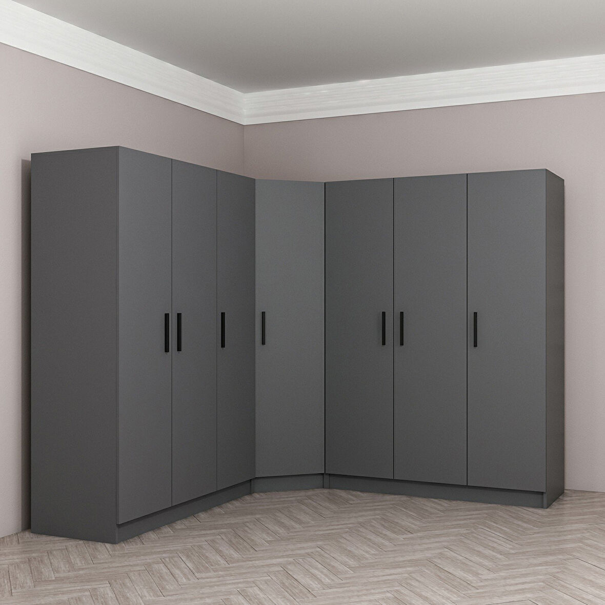 Minar Kale 7 Kapaklı 4 Ç Köşe Dolap Antrasit 190CM