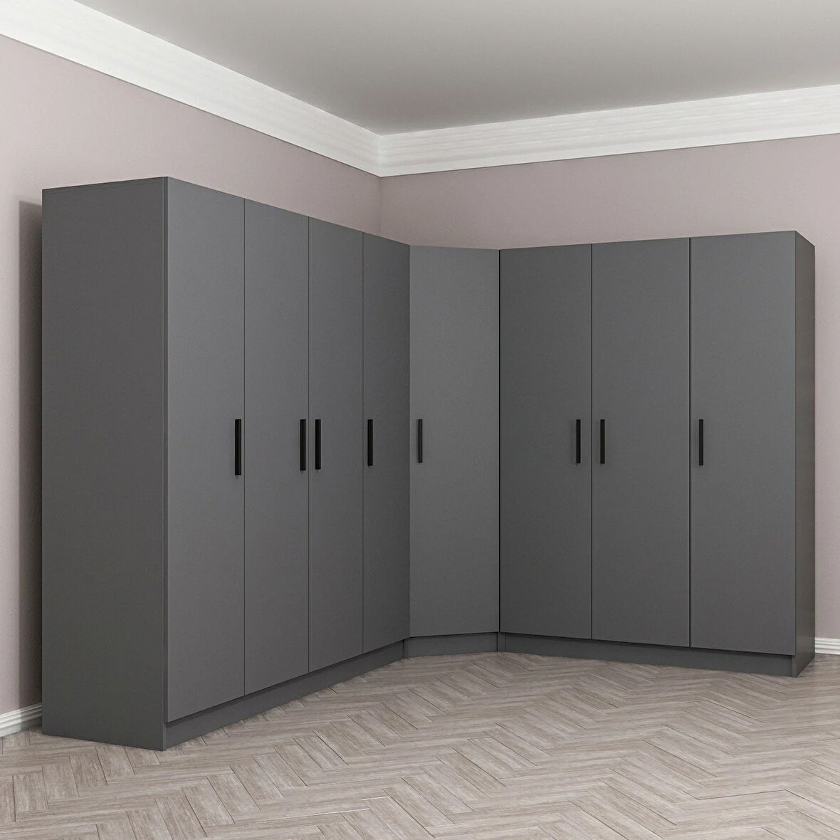 Minar Kale 8 Kapaklı 4 Ç Köşe Dolap Antrasit 190CM