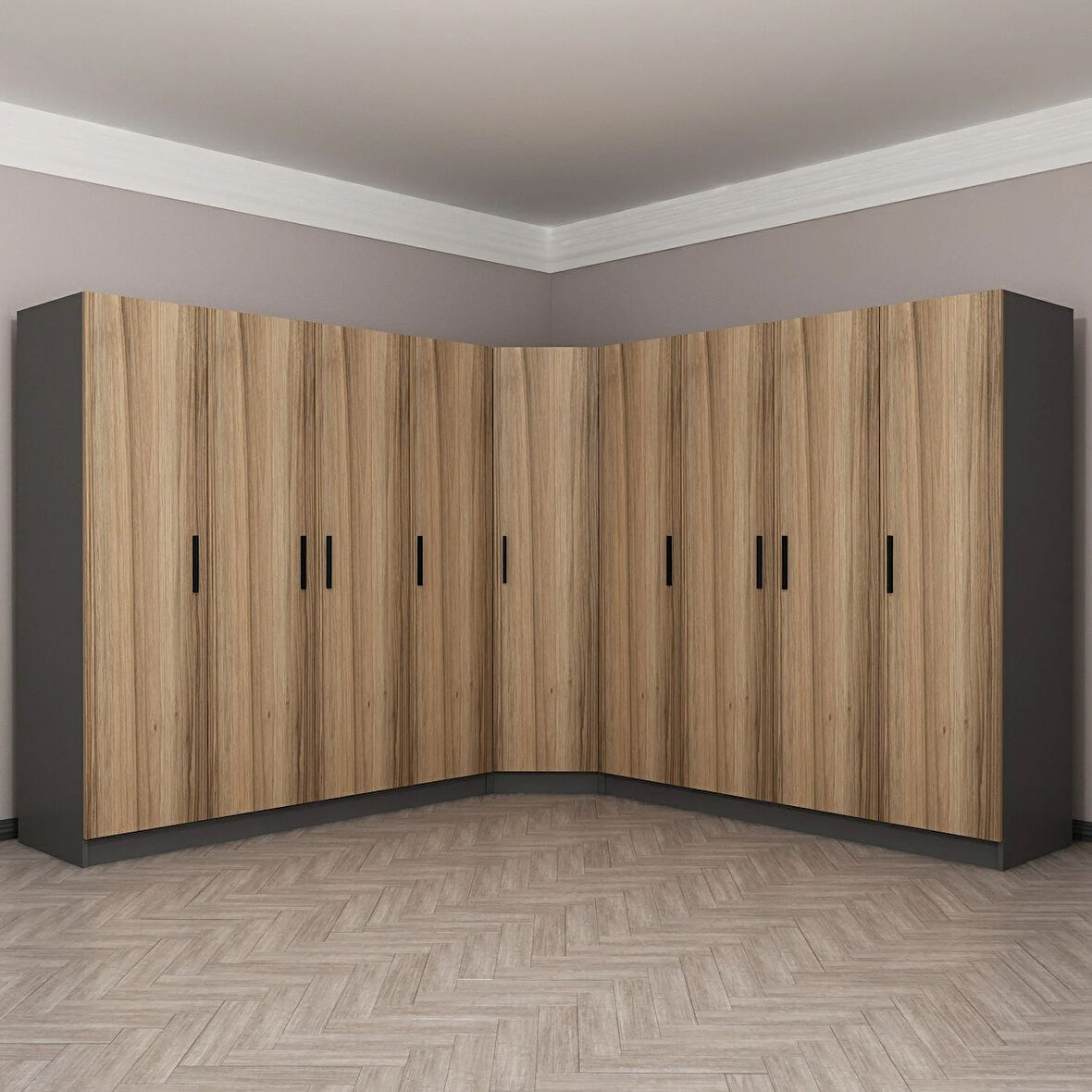 Minar Kale 9 Kapaklı 4 Ç Köşe Dolap Antrasit Dore 190CM