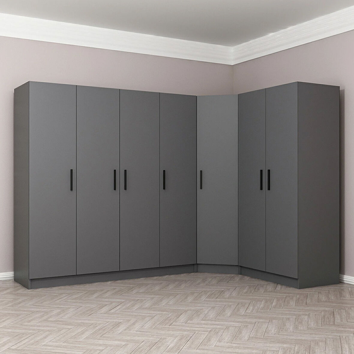 Minar Kale 7 Kapaklı 2 Ç Köşe Dolap Antrasit 210CM