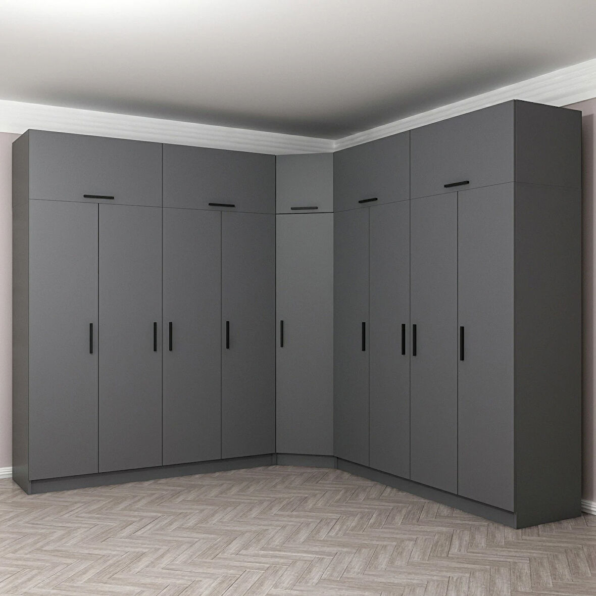 Minar Kale 9 Kapaklı 4 Ç Köşe Dolap + Yüklük Antrasit 255CM