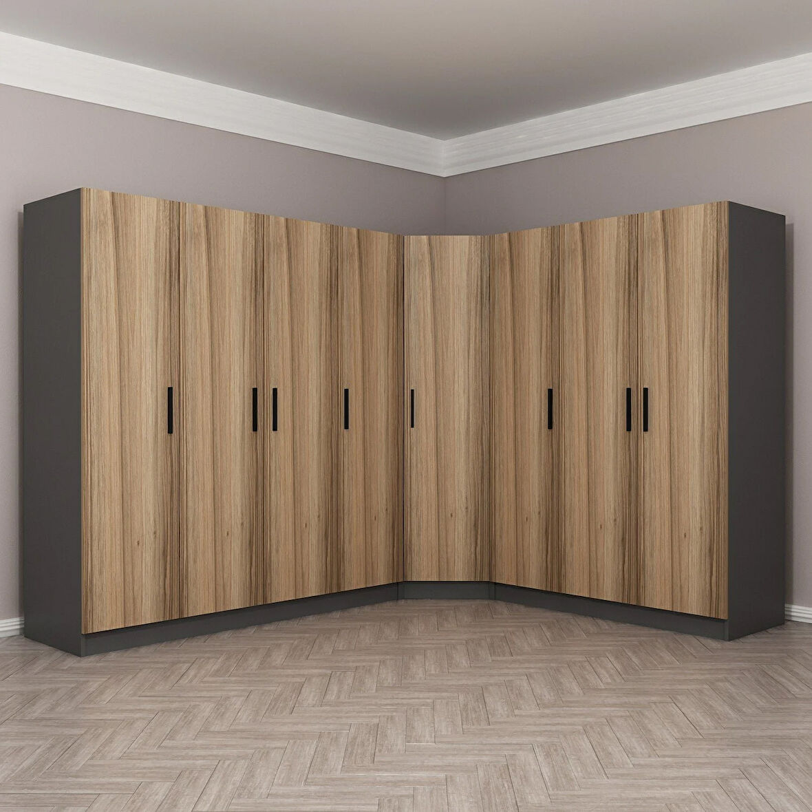 Minar Kale 8 Kapaklı 4 Ç Köşe Dolap Antrasit Dore 210CM