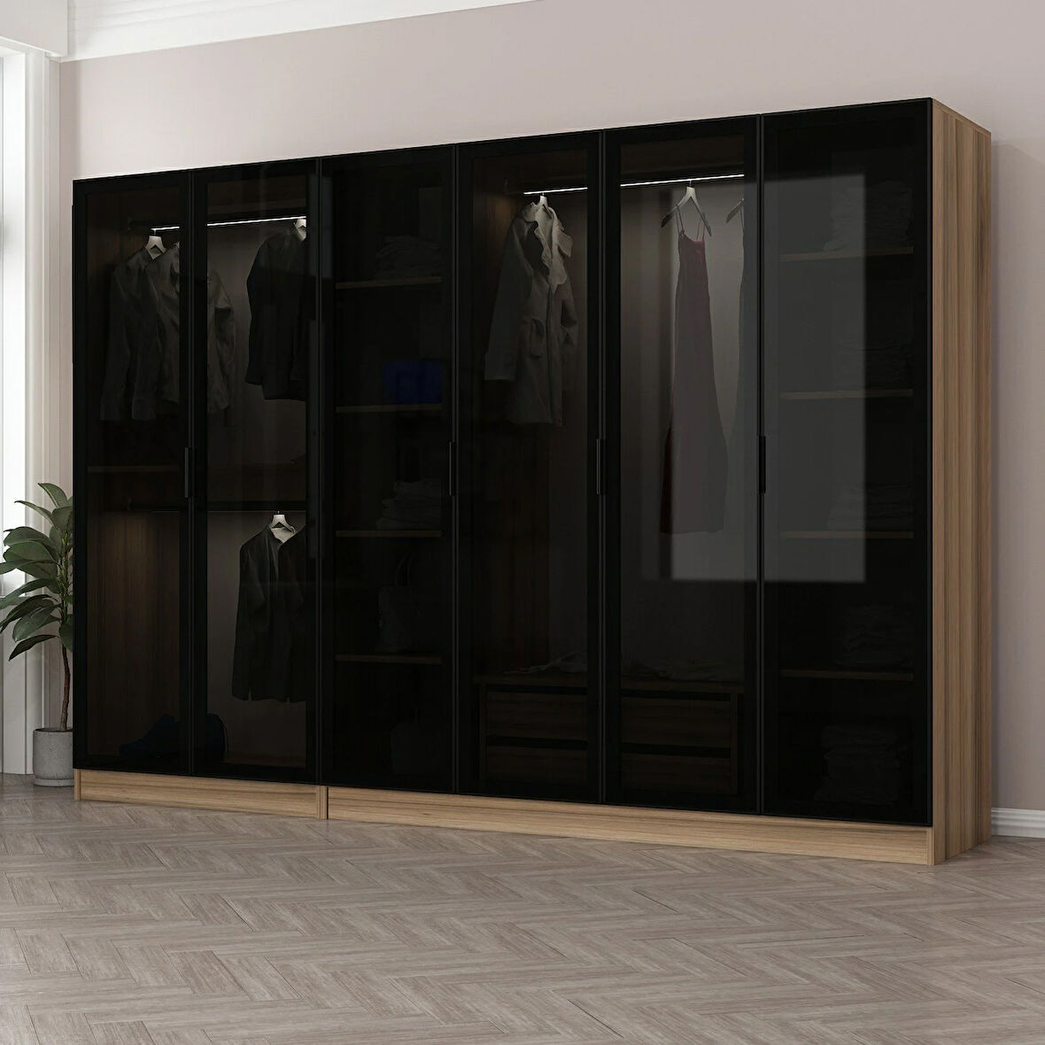 Kale 6 Füme Cam Kapaklı 2Ç Dolap Dore Füme Cam 210CM