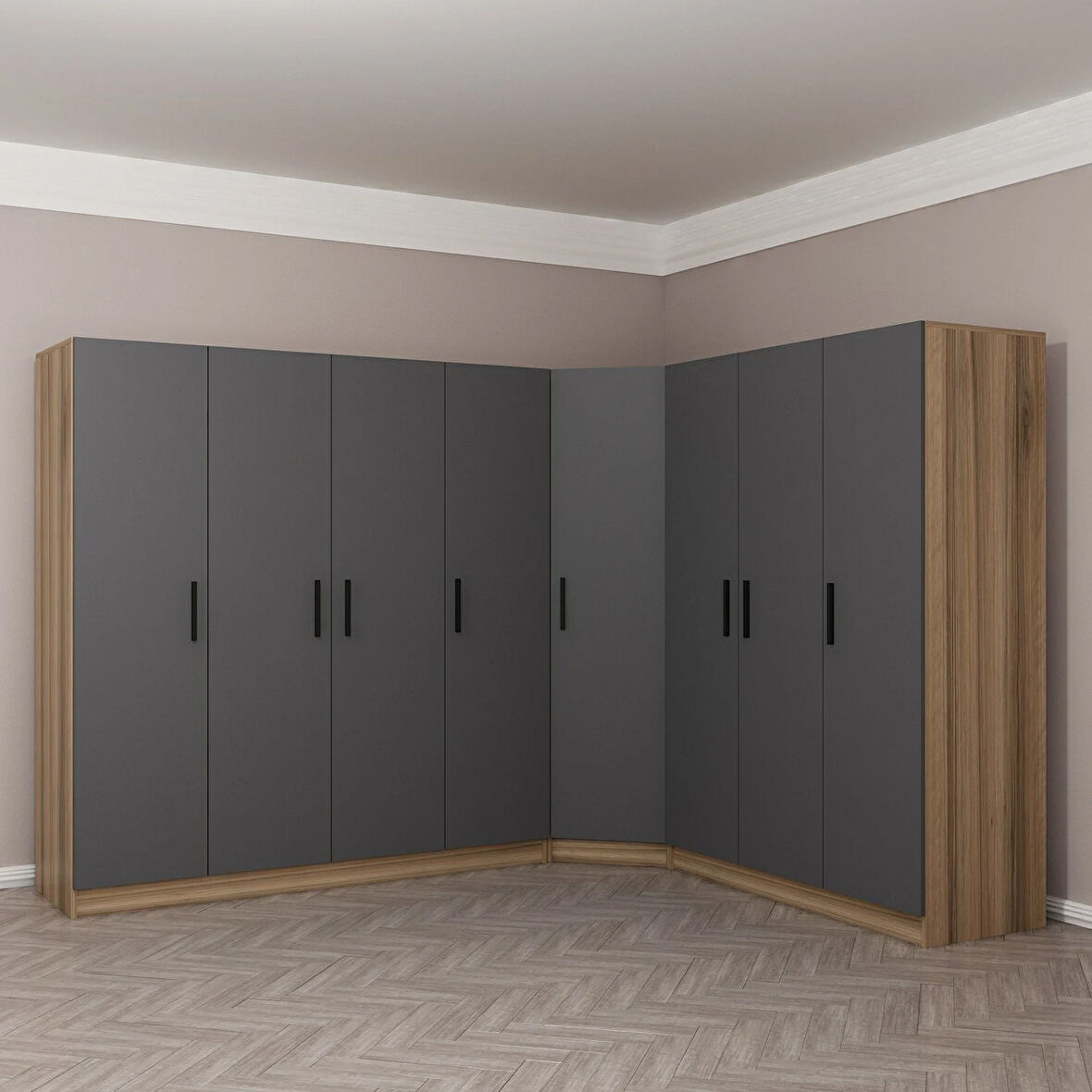 Minar Kale 8 Kapaklı 4 Ç Köşe Dolap Dore Antrasit 210CM