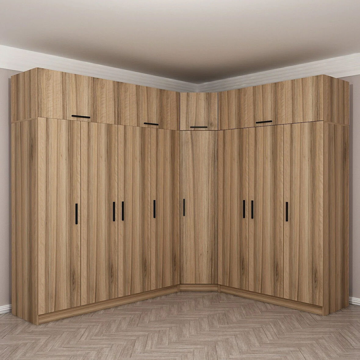 Minar Kale 8 Kapaklı 4 Ç Köşe Dolap + Yüklük Dore 255CM