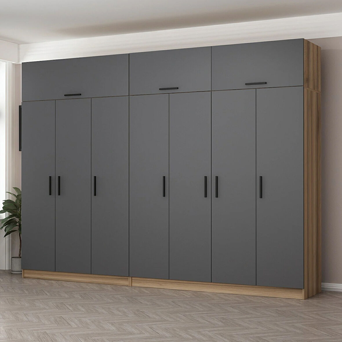 Minar Kale 7 Kapaklı 4 Ç Dolap Ve Yüklük Dore Antrasit 255CM