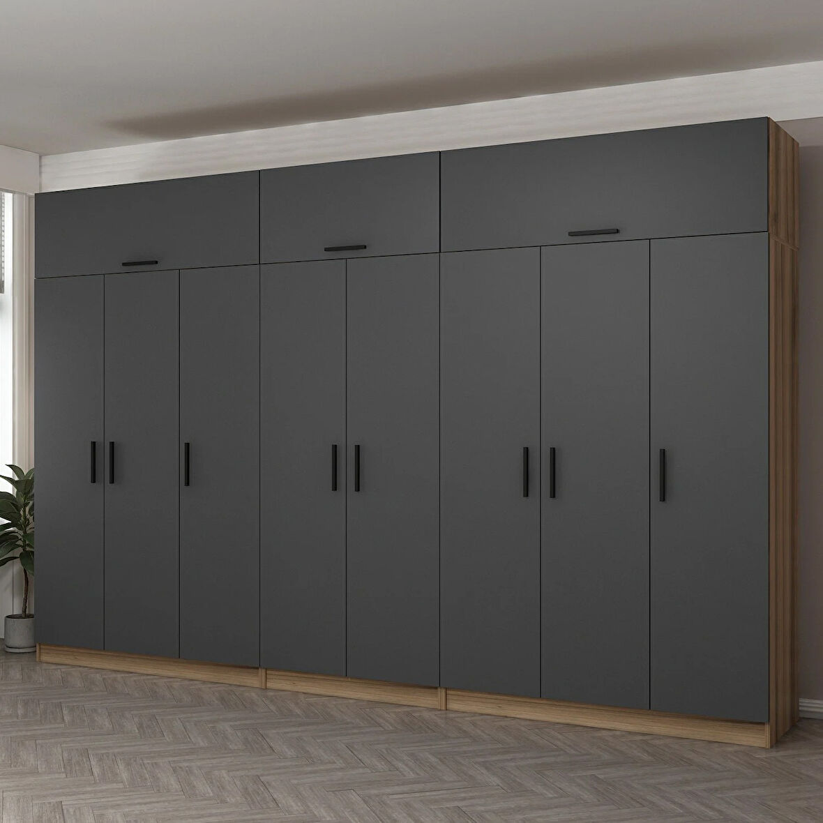 Minar Kale 8 Kapaklı 4 Ç Dolap Ve Yüklük Dore Antrasit 255CM