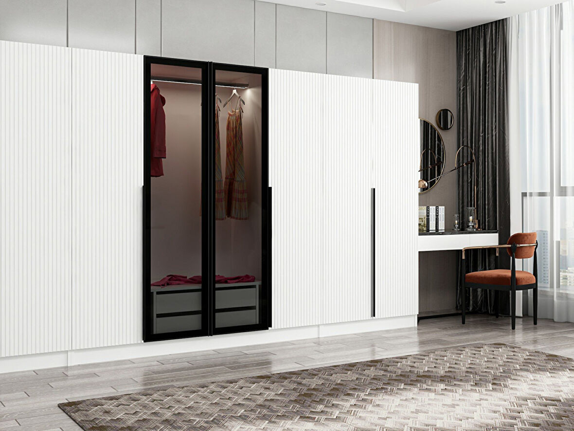 Kale Plus 8 Mebran Kapaklı 2Ç Dolap Beyaz Mebran Füme Cam 210CM