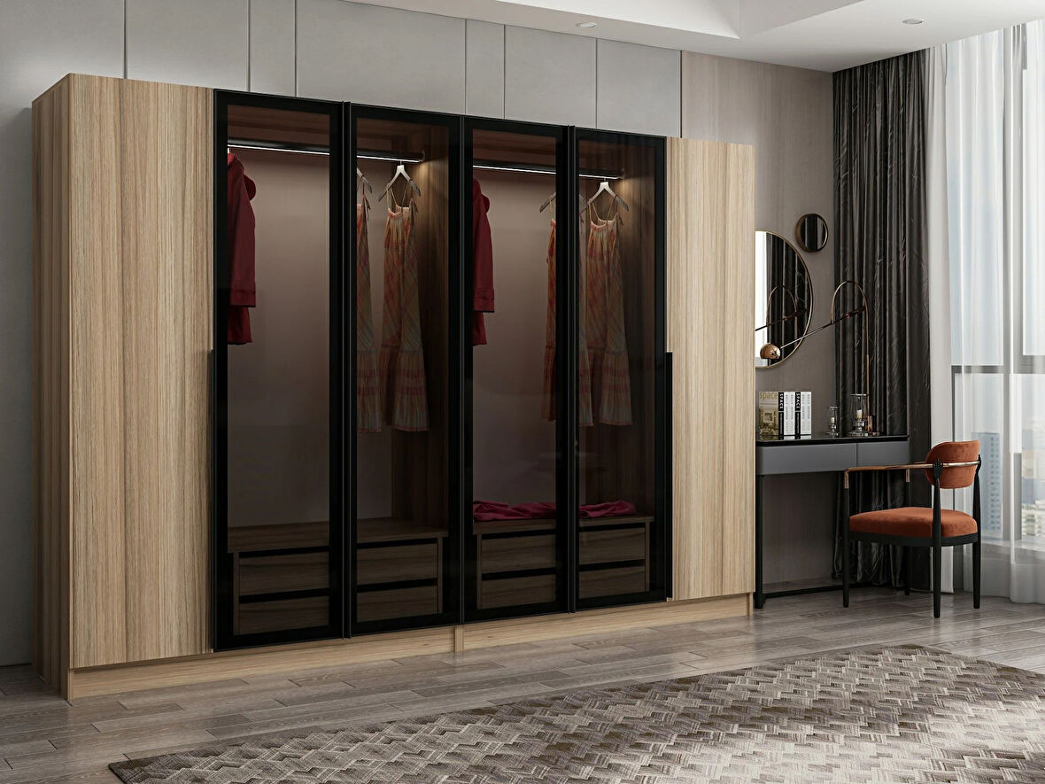 Kale Plus 6 Kapaklı 4Ç Dolap Dore Plus Dore Füme Cam 210CM