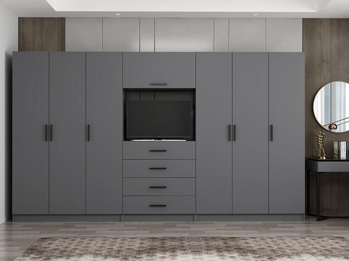 Kale 6 Kapaklı 8 Çekmeceli Tv Modüllü Dolap Antrasit 210CM