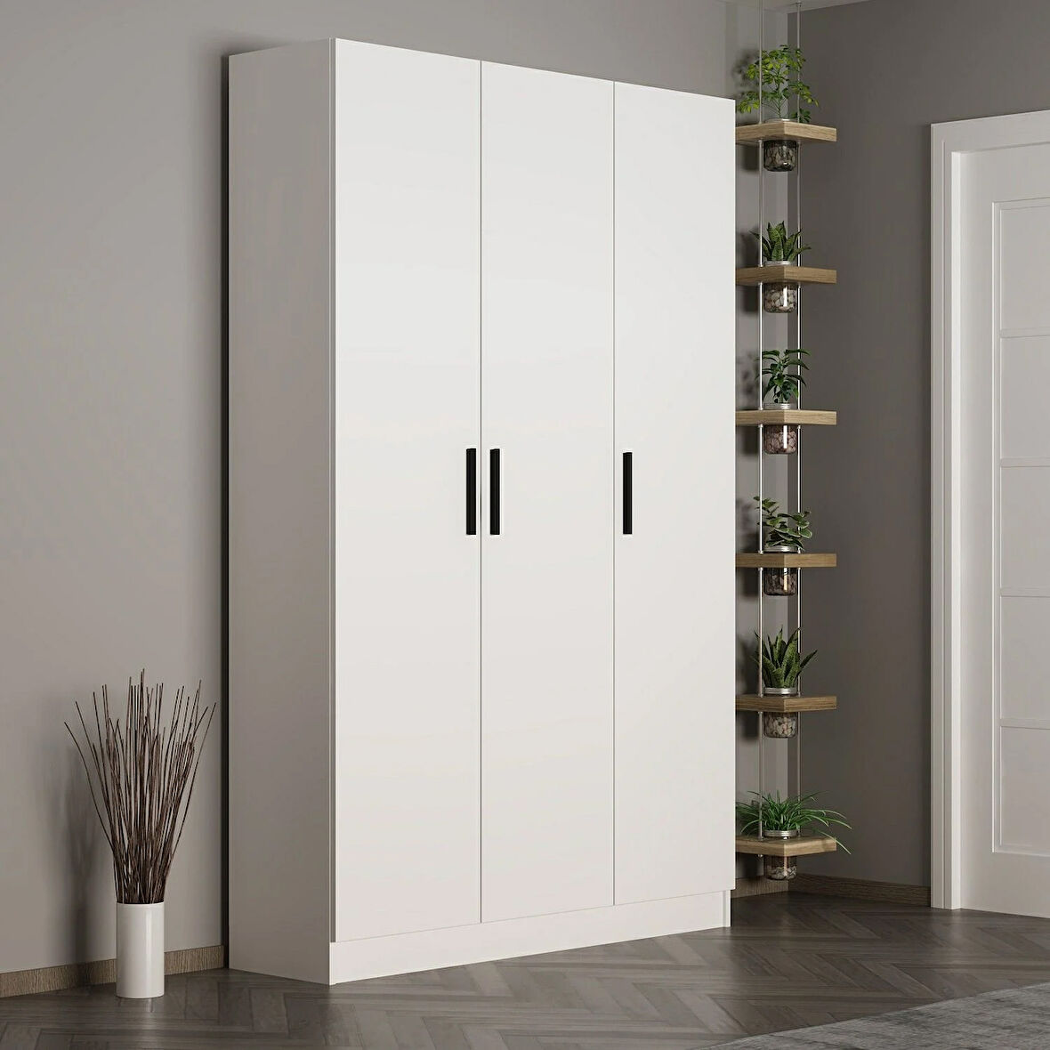 Minar Kale 210 Cm 3 Kapaklı 1B Raf Portmanto Beyaz